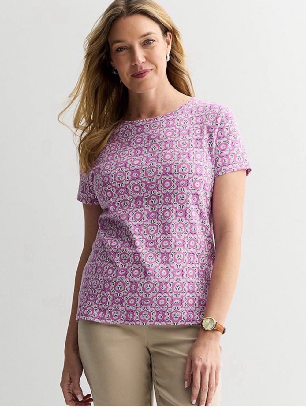 Croft and Barrow Classic T Shirt Geometric Floral Print